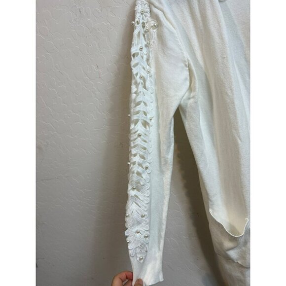 Ember XL Women Longline Cut Out Arm Detail Pearl Embellished Cardigan - Picture 3 of 8